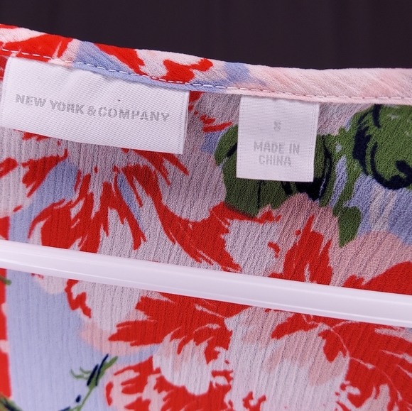 Ny&co Dress Small Women Midi Multicolor Floral Patchwork Ruffle Faux Wrap Vneck - Picture 7 of 10